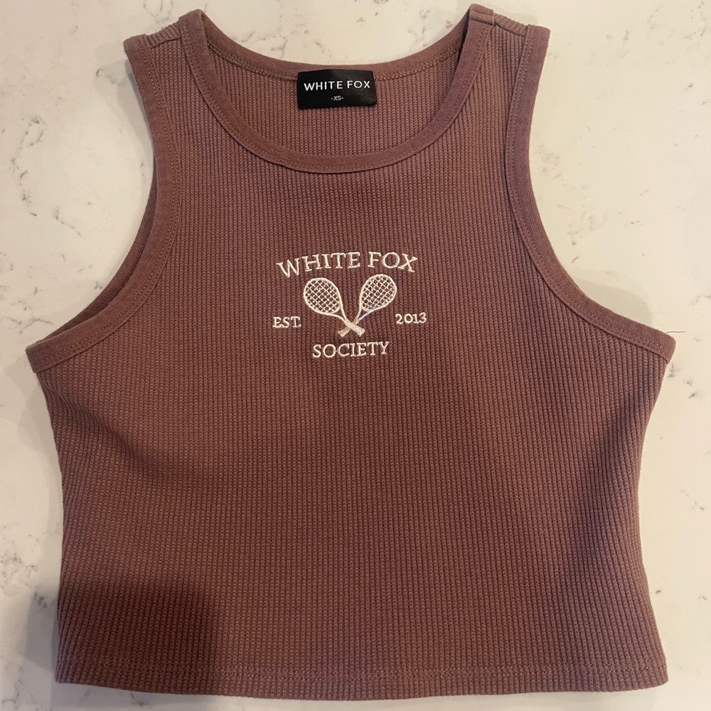 Brown White Fox waffle crop top